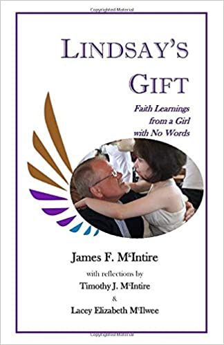 Book cover of Lindsay_s gift with stylized eagle feathers radiating from a photo of dressed up Jim looking up at Lindsay who is embracing him. Jim_ Timothy J_ McIntire and Lacey Elizabeth McIlwee are listed as authors