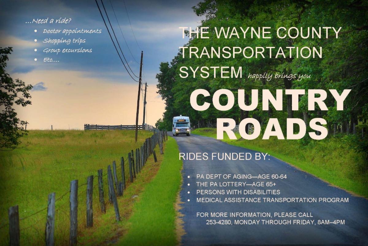 Add for Wayne County Transit System showing Country Roads
