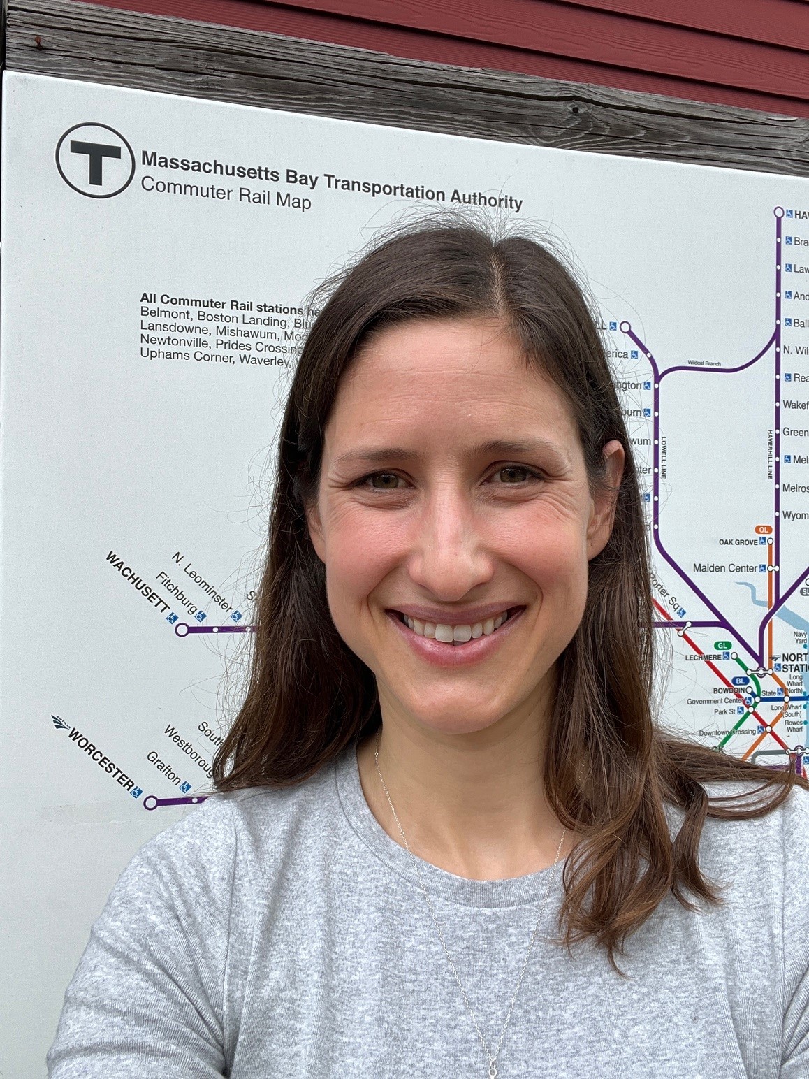 Liz Taylor with MBTA Sign