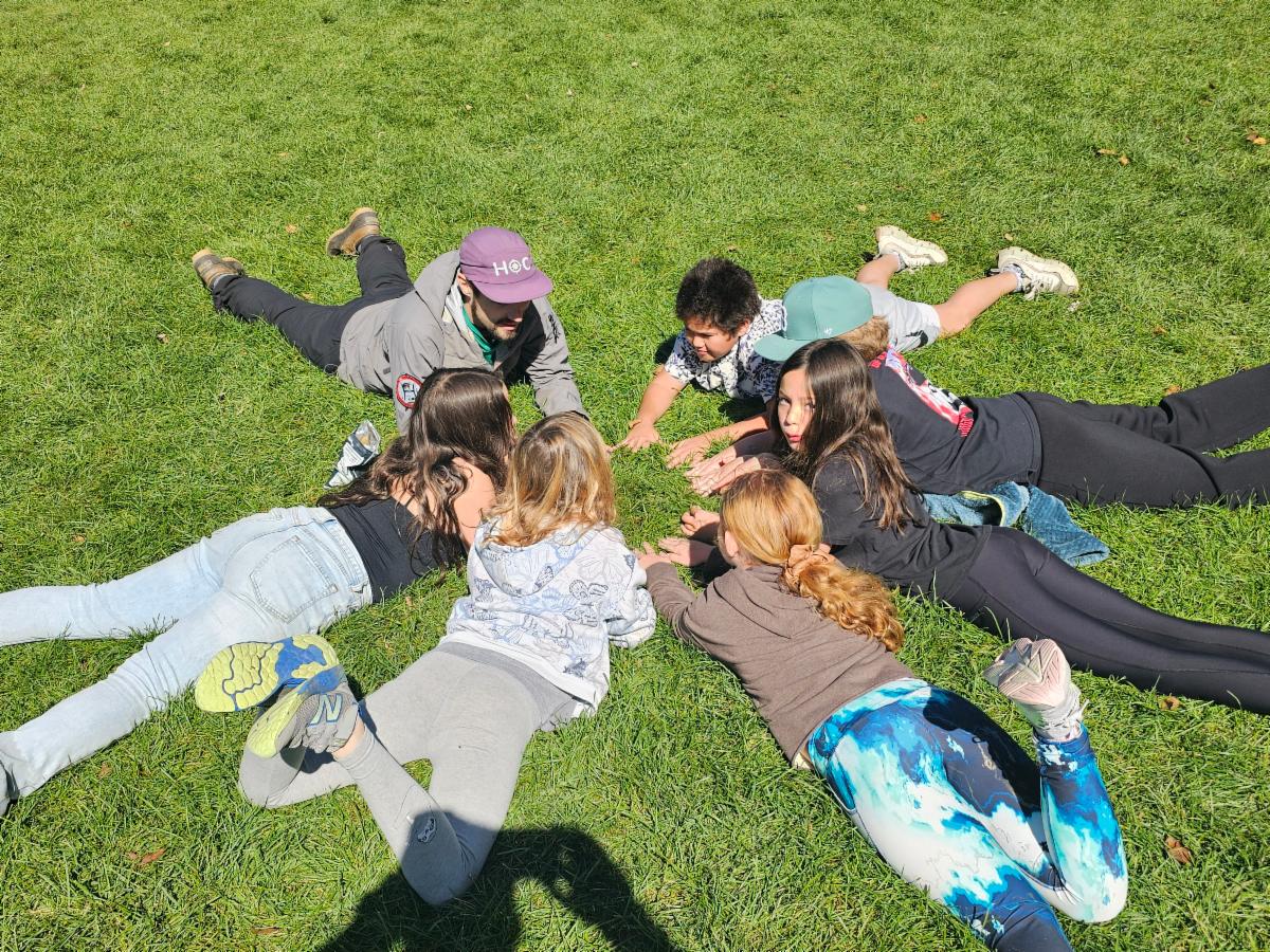 Fifth  graders engage in a team building activity at Hulbert Outdoor Center