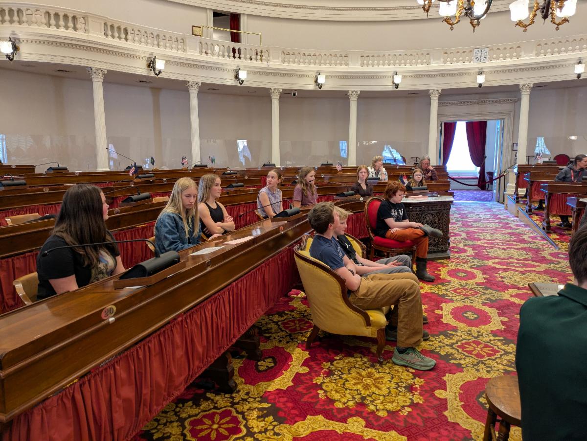 Seventh and 8th graders in the house chamber of the Vermont State House