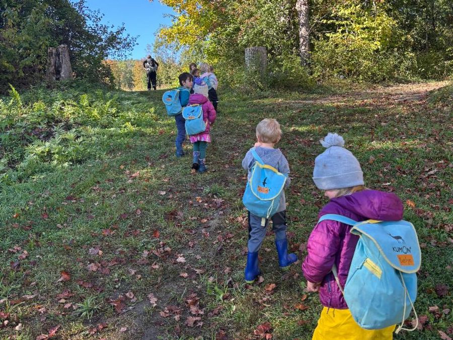 Kindergartners head up to their outdoor classroom