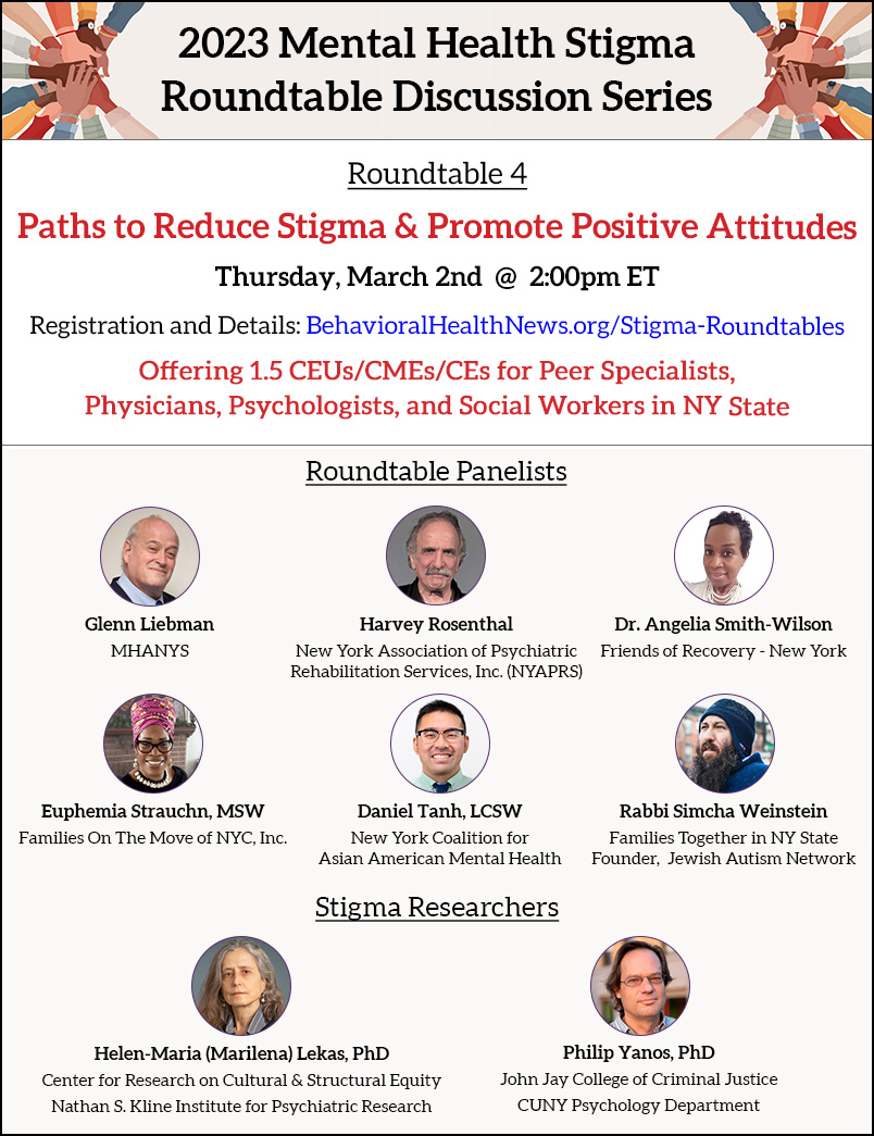 Register for Mental Health Stigma Roundtable 4: Paths to Reduce Stigma and Promote Positive Attitudes