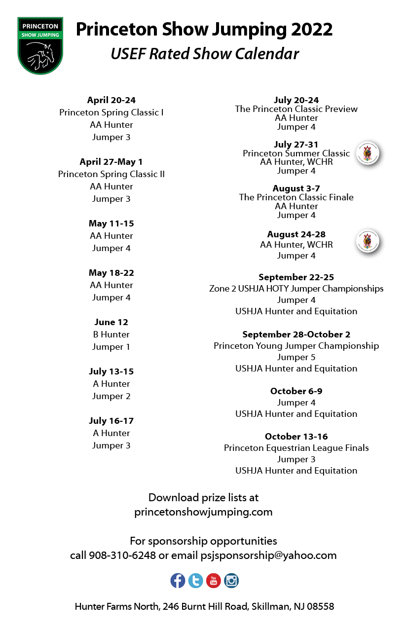 Save the Dates for Princeton Show Jumping's 2022 USEF Rated Horse Shows