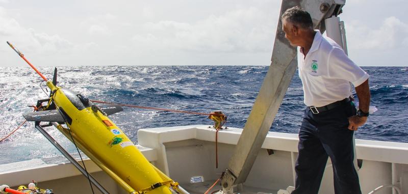 Ubaldo Lopez of the University of Puerto Rico at Mayaguez prepares to launch NOAA ocean gliders in the summer of 2017 off Puerto Rico