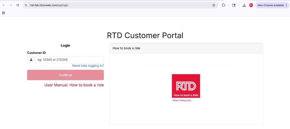 Screenshot of Customer Portal user interface on a computer