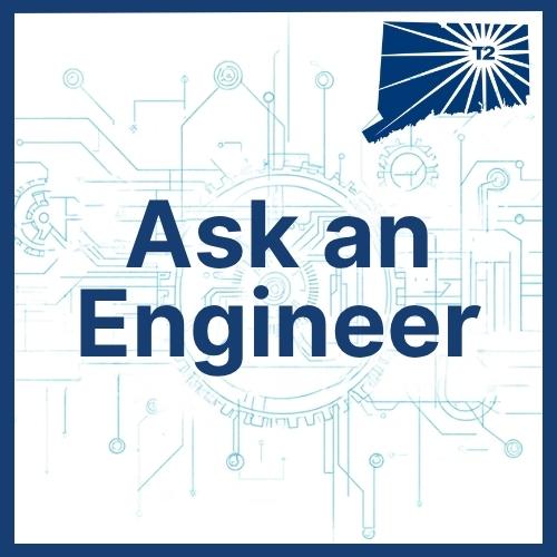 Ask an Engineer graphic with gears, circuit patterns, and the Connecticut T2 logo.