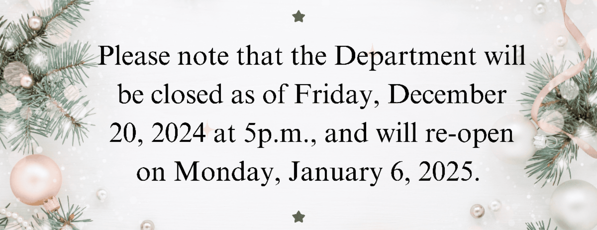 DFM Holiday Closure Notice for Chairs Highlight Closed December 20th 2024 until January 6th 2025
