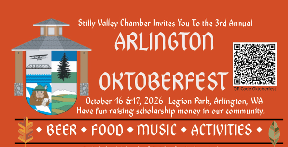 flyer for oktoberfest - orange background, image of gazebo