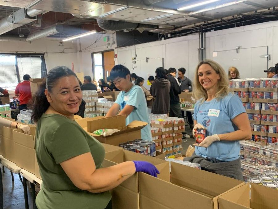 Volunteers packing Thanksgiving food boxes at Foothill Unity Center
