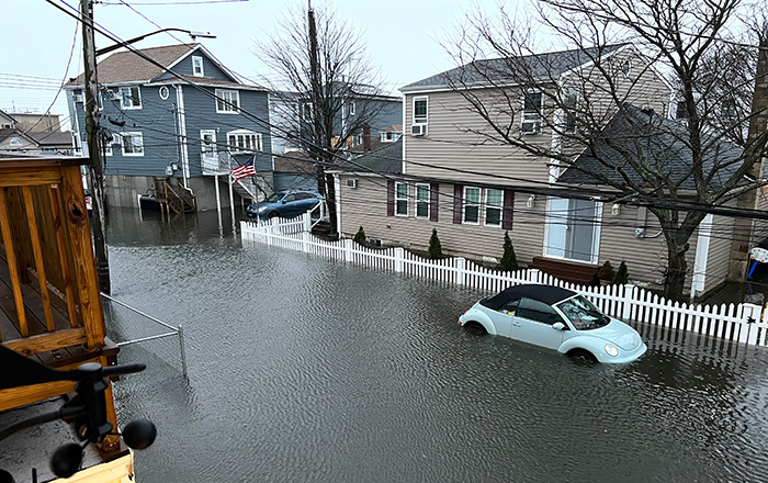 A view of a partially submerged car taken looking east on E. 7th Rd. Credit: Martin Grillo