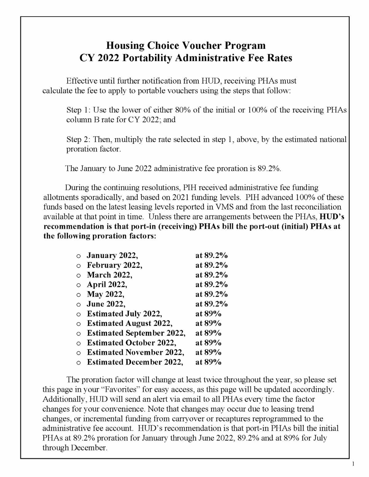 San Diego Housing Commission Portability Administrative Fee effective