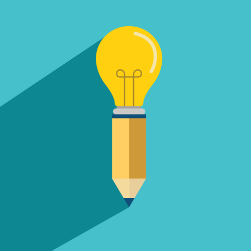 Concept of creative writing_ pen with light bulb.