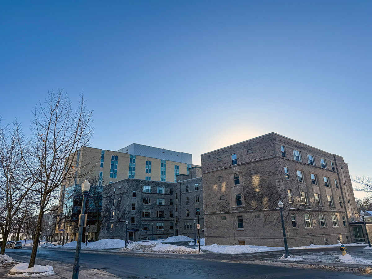 McNeill and Brant Houses on a sunny day with snow on the ground