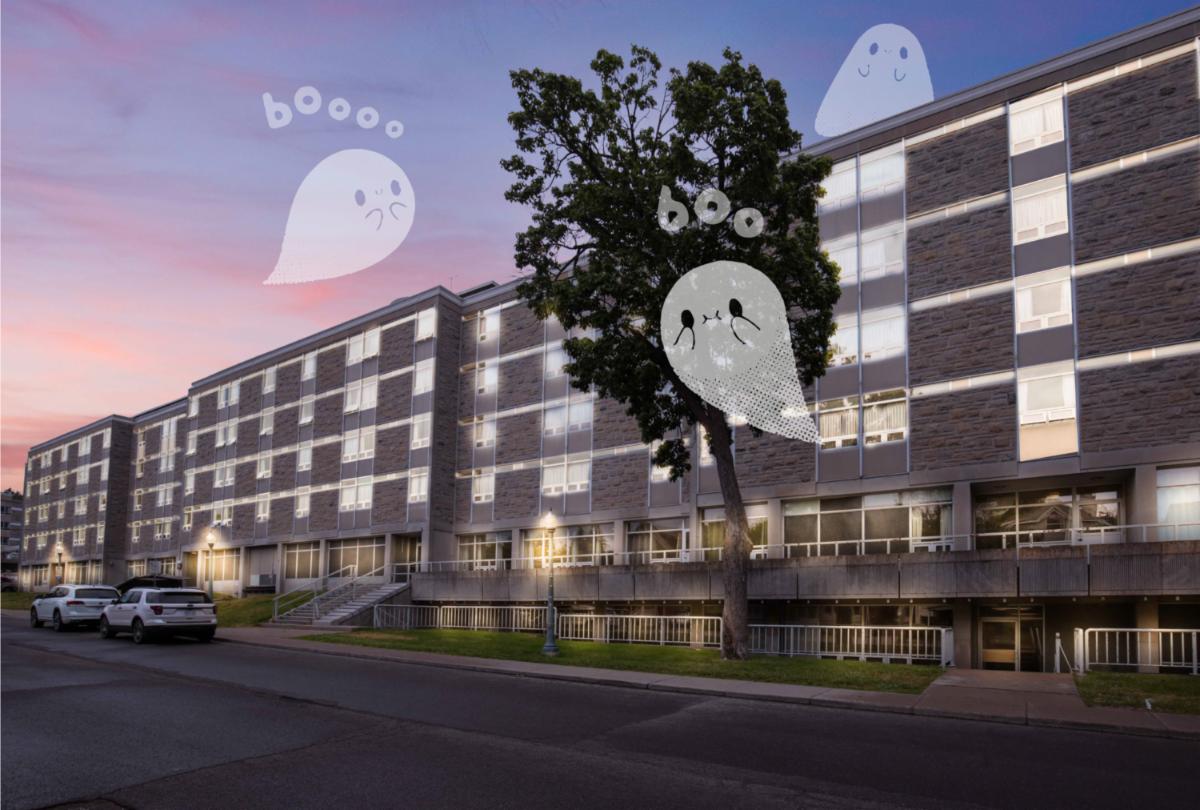 Gord Brockington House with illustrated ghosts around it