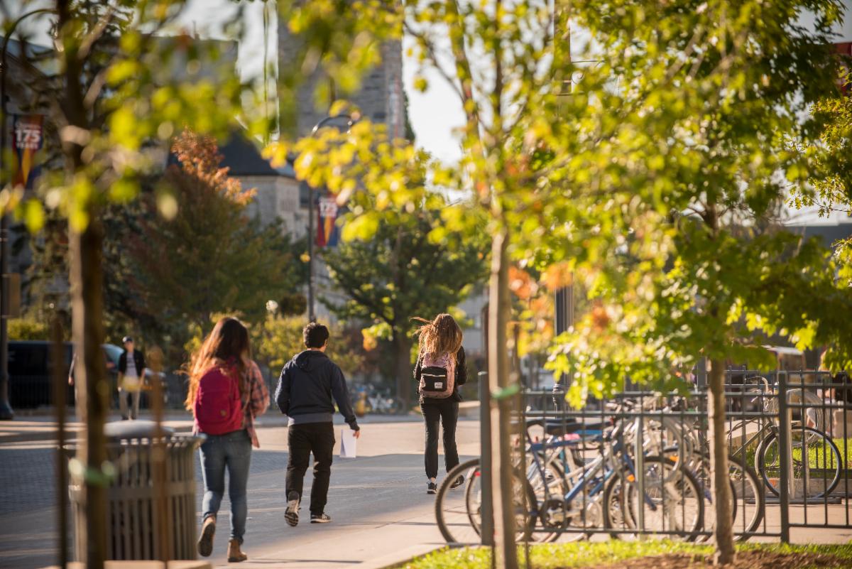 Queens students on campus in fall