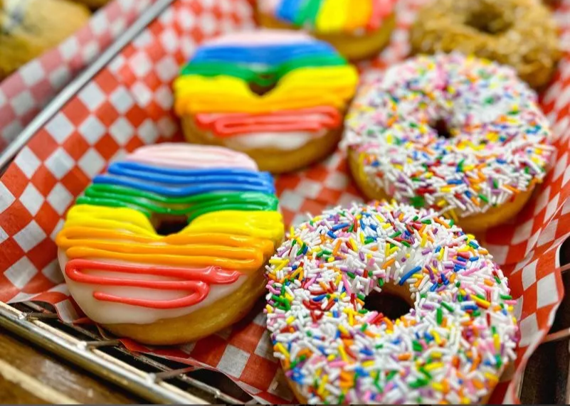 rainbow coloured donuts
