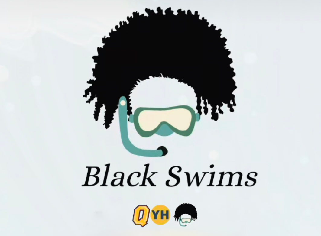 Outline of person with afro wearing goggles with Athletics and Recreation and Yellow House logos