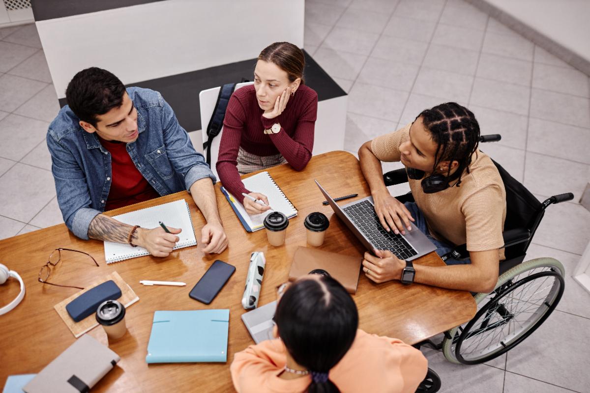 Students studying at a table