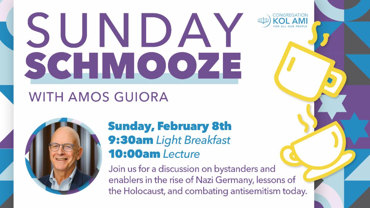 Sunday Schmooze with Amos Guiora–Bystanders and Enablers: The Holocaust and Contemporary Anti-Semitism this Sunday, February 8th beginning at 9:30am