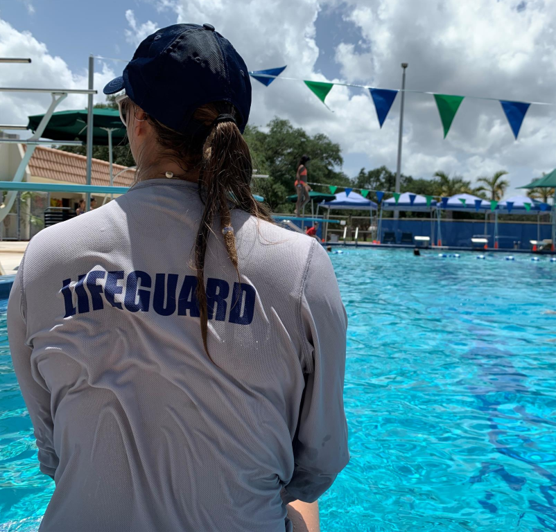 Lifeguard sitting at pool
