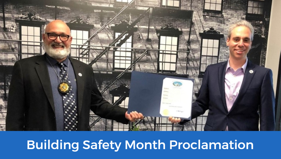 Chief Building Official Michael DiNorscio accepts the Building Safety Month Proclamation from Mayor Singer