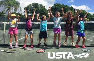USTA. Kids on tennis court cheering
