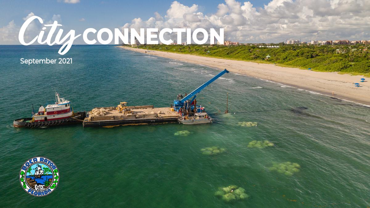 City of Boca Raton September 2021 City Connection. Barge putting in reef at Red Reef Park