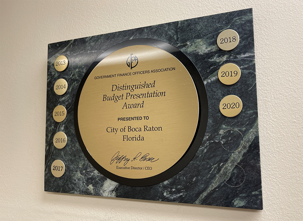 GFOA Distinguished Budget Presentation Award Presented to City of Boca Raton