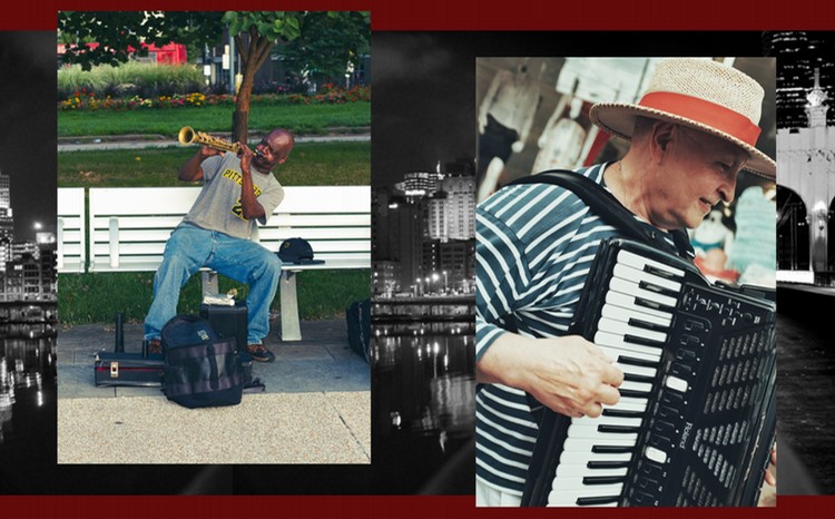 Crooked Rivers Connected _ photo of two musicians _ art exhibition