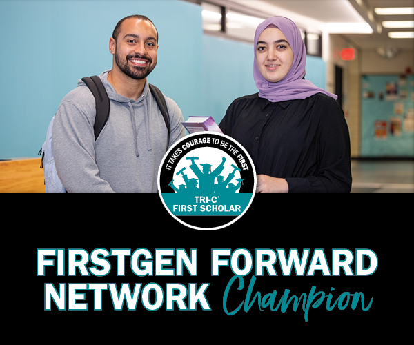 FirstGen Forward Network Champion designation - with picture of two students