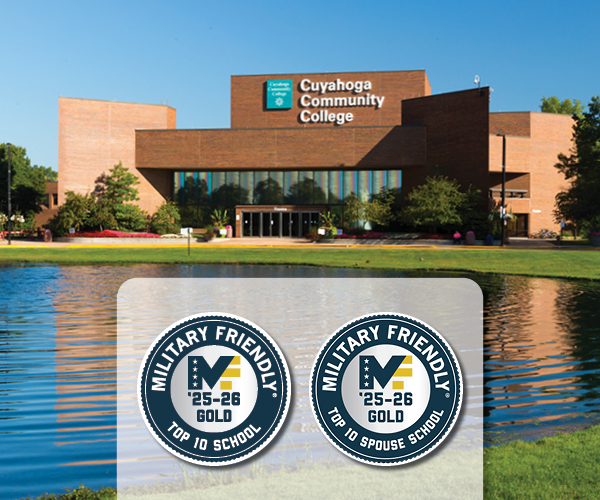 Military Friendly and Military Spouse Friendly Designations logos inset over a campus photo _ a double win 