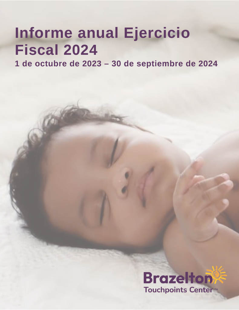 cover of 2024 annual report in Spanish language. Image of infant with eyes closed laying on a blanket