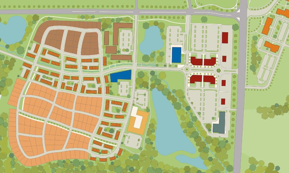 Diagram of planned areas of development on Rowan University's West Campus.