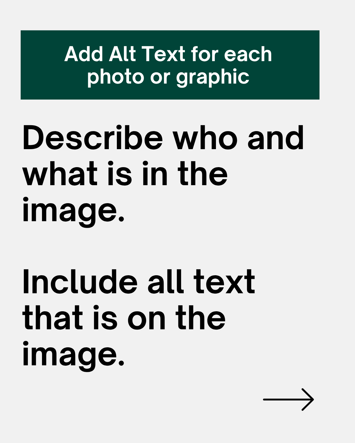 alt text tips for each photo or graphic: Describe who and what is in the image. Include all text that is on the image.