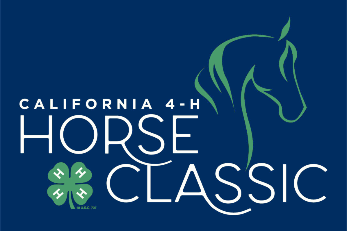 California 4-H Horse Classic logo with a horse head and 4-H clover in green on dark blue background