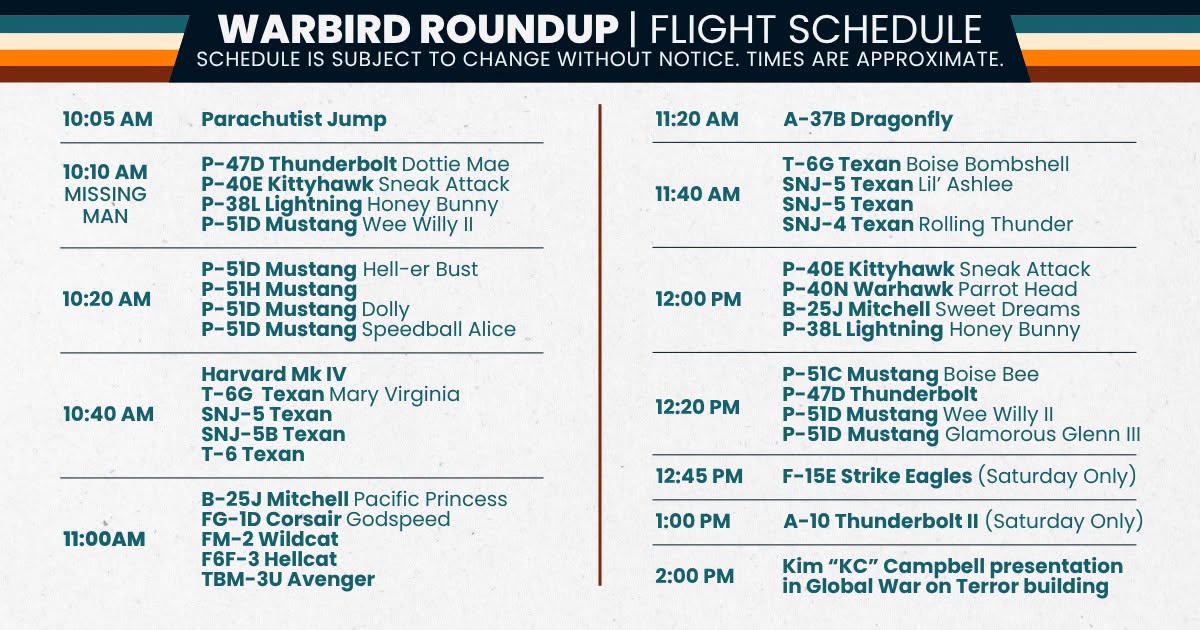 Warbird Roundup Schedule