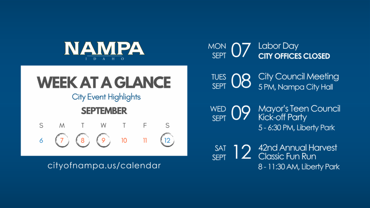 Week at a Glance for September 6-12. On the right, a white box with the month and days (6-12) listed, and on the left, are the week's events.
