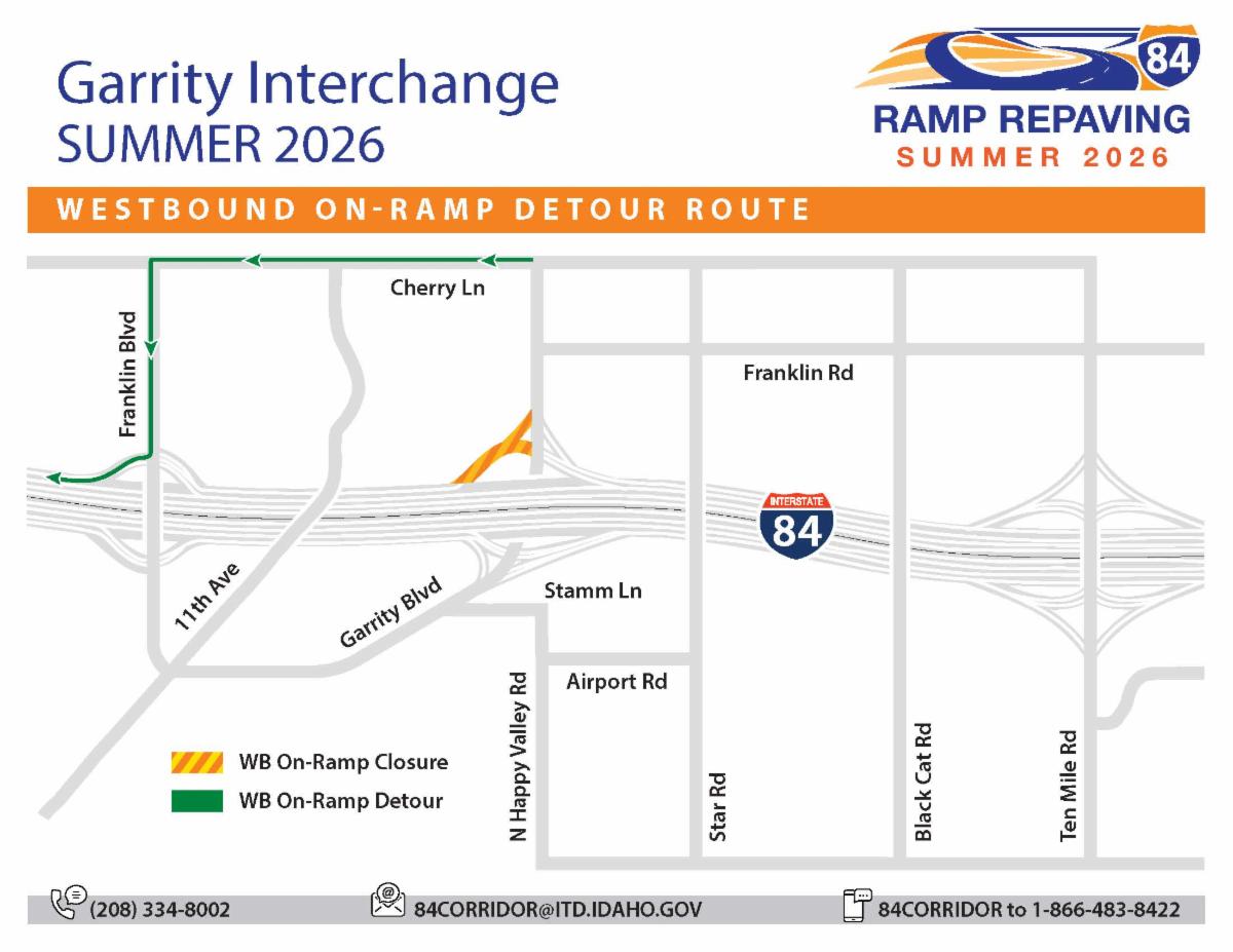 Garrity Interchange WB ramp detour Aug 28 at 9pm to Aug 31 at 5am