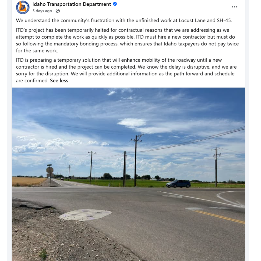 ITD shares update on Locust and 12th Ave intersection project, reasons for delay