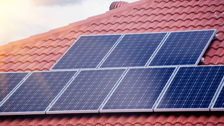 Solar power panels on a residential roof