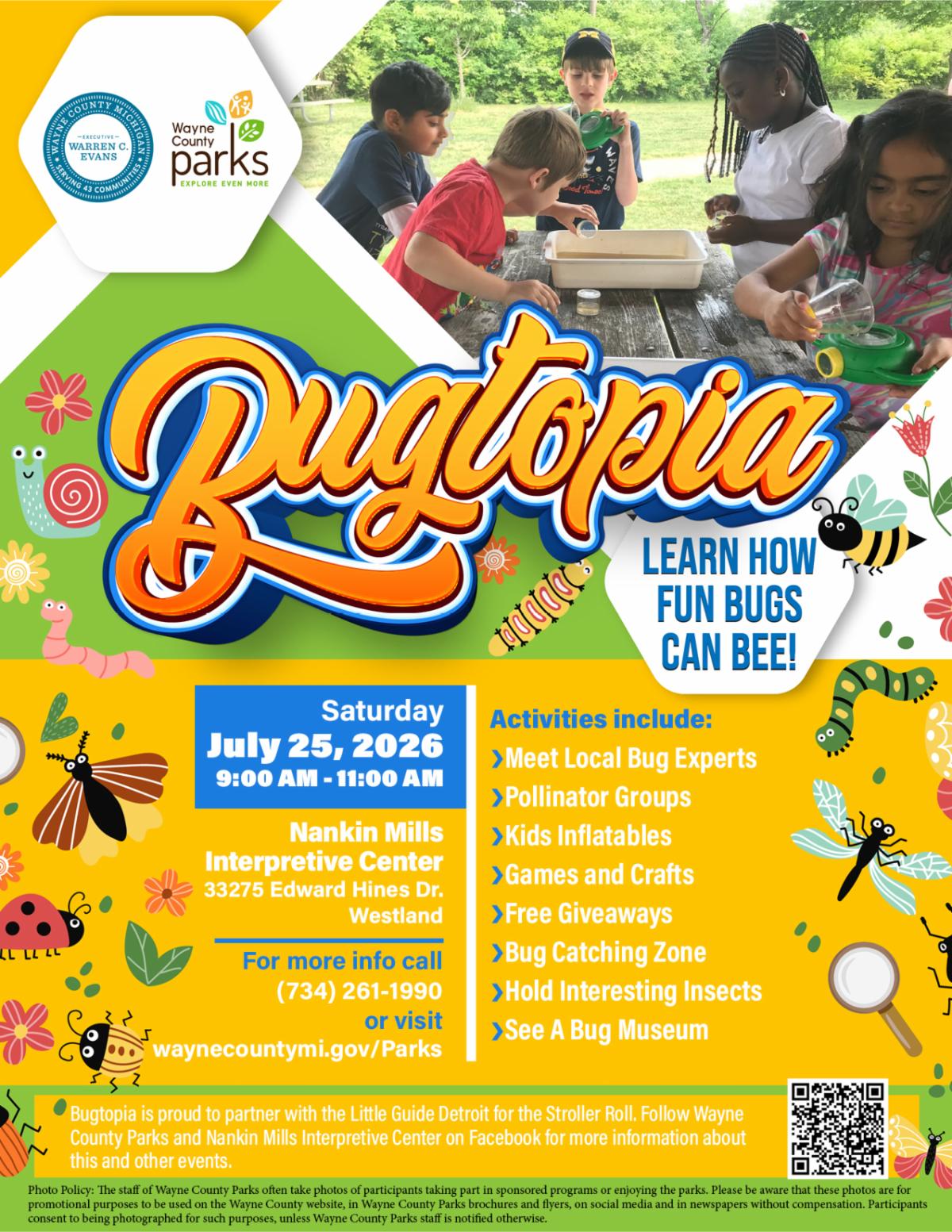 A flyer promoting a Wayne County program about insects called Bugtopia.