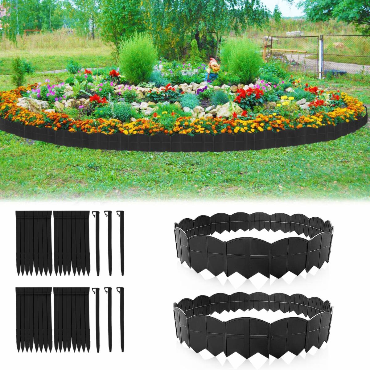 A photo of a lovely flower bed, edged with black plastic borders mentioned in the article.