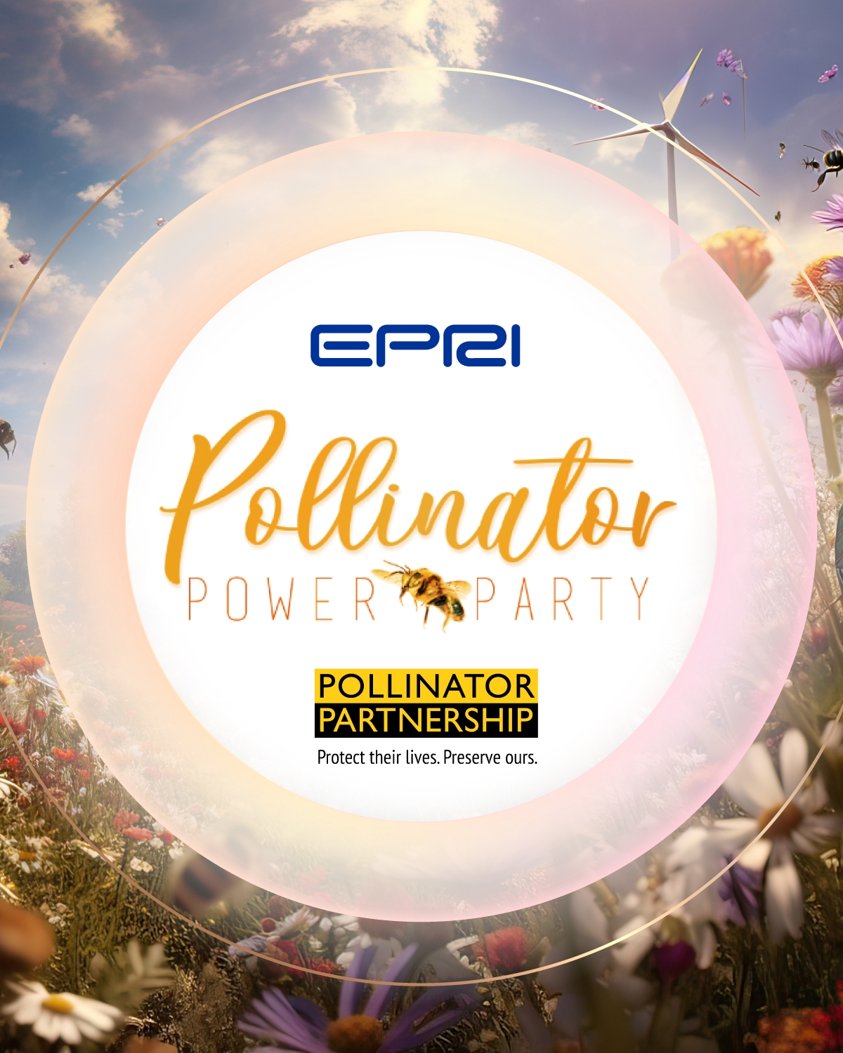 The logo of the upcoming virtual Pollinator Power Party, featuring the benefits of insects and how to protect them.
