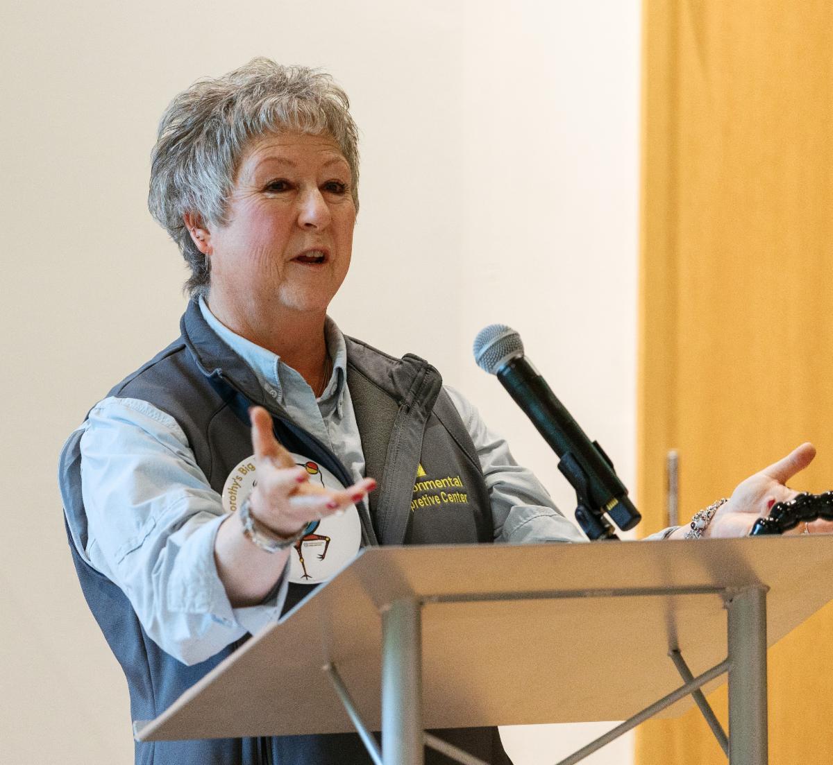 Program Supervisor Dorothy McLeer welcoming the guests to the party.
