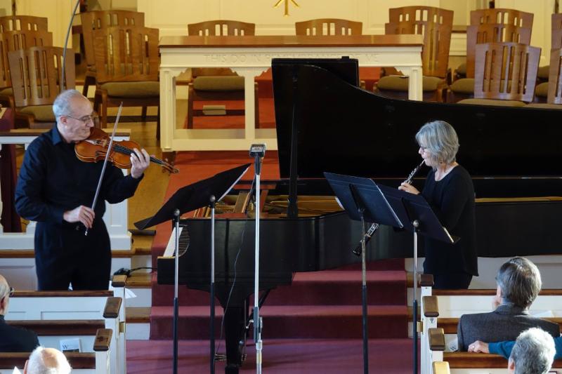 Kookie and Dean performing premiere of Bill Matthews Duos for Oboe and Violin 2018