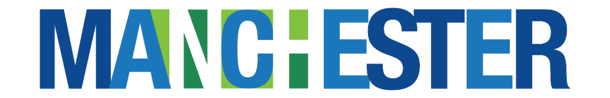 MEDO Manchester logo in shades of blue and green, with the letters NH in white outline
