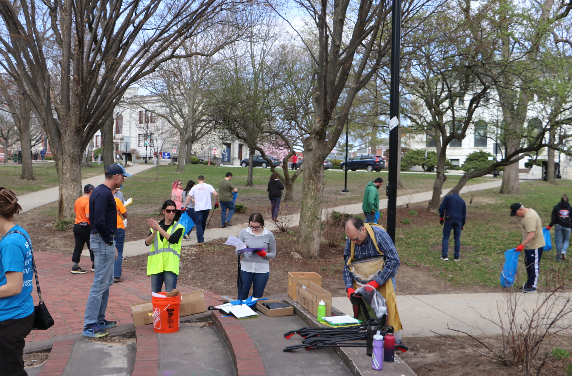 Volunteers working to clean up a City park