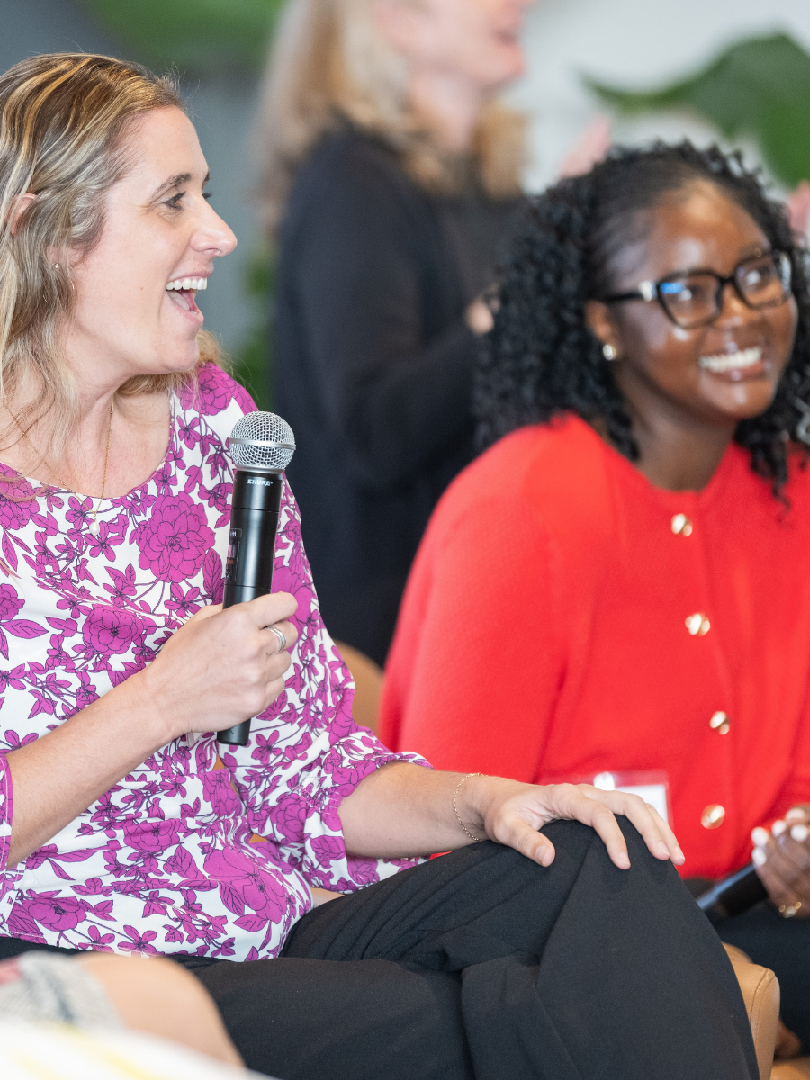 USM Softball coach Sarah Jamo and Elizabeth Muana '23, '25G speaking at the Women in Leadership event