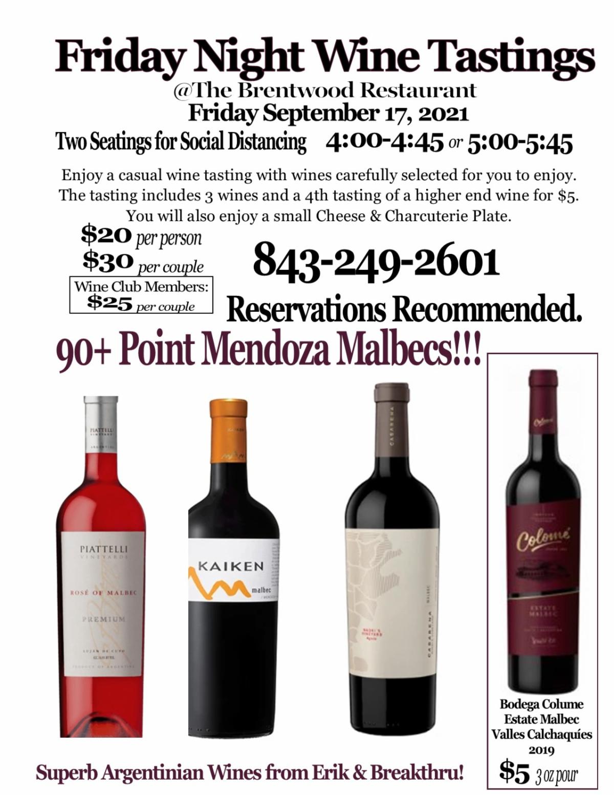 September 2021 Wine Club Dinner at The Brentwood Restaurant